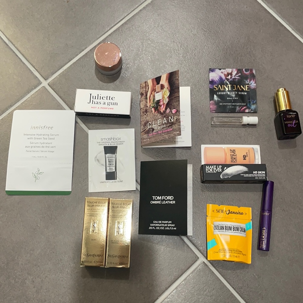 Face makeup primers, Aragon oil, serums, mascara - all new and trial sized